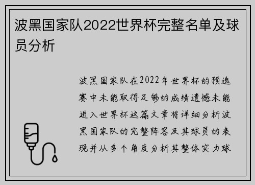 波黑国家队2022世界杯完整名单及球员分析
